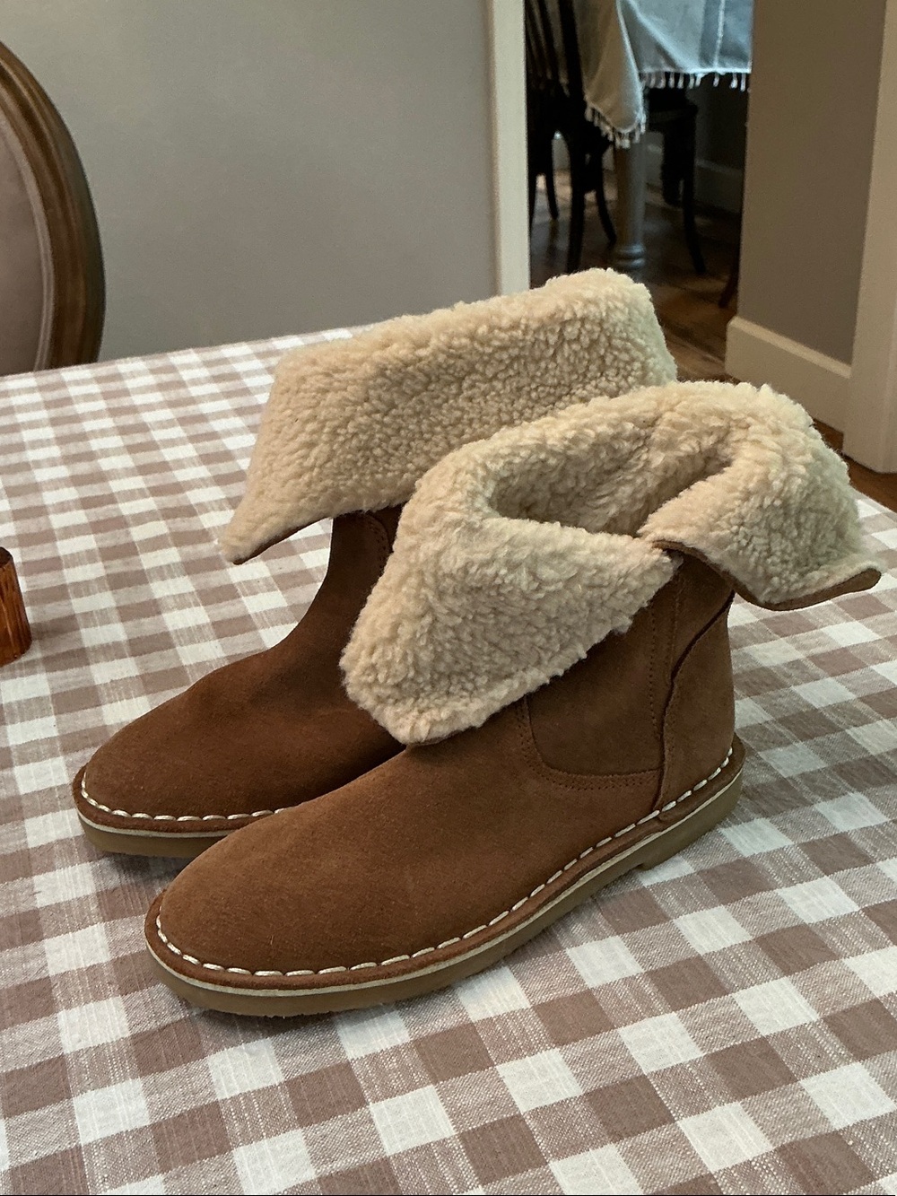 Mini Boden Brown Suede Fold-Over Shearling Ankle Boots